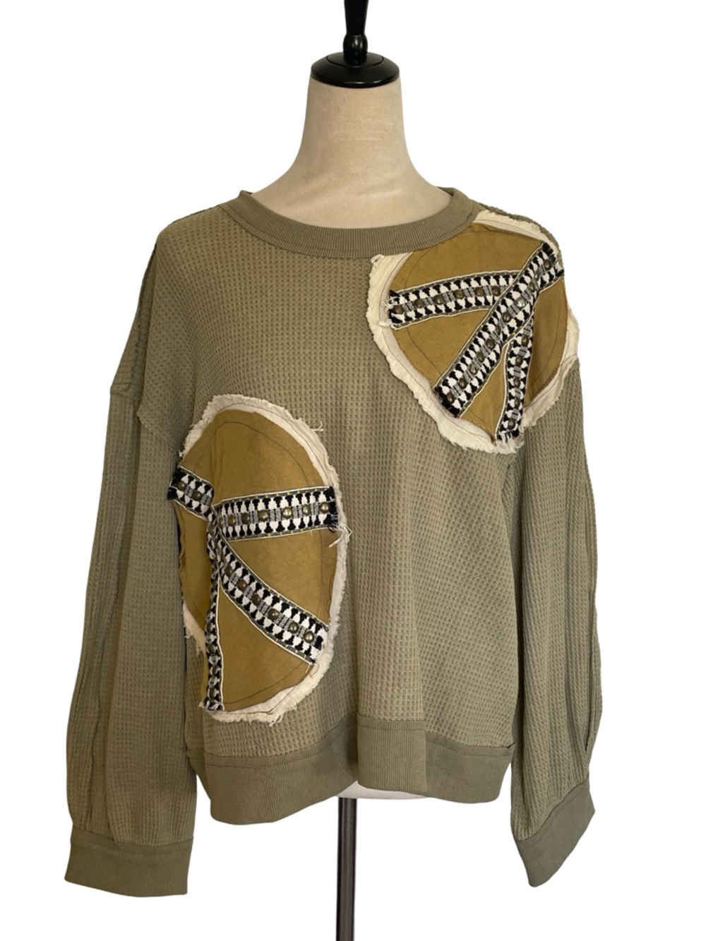 POL Olive Green Waffle Knit Top